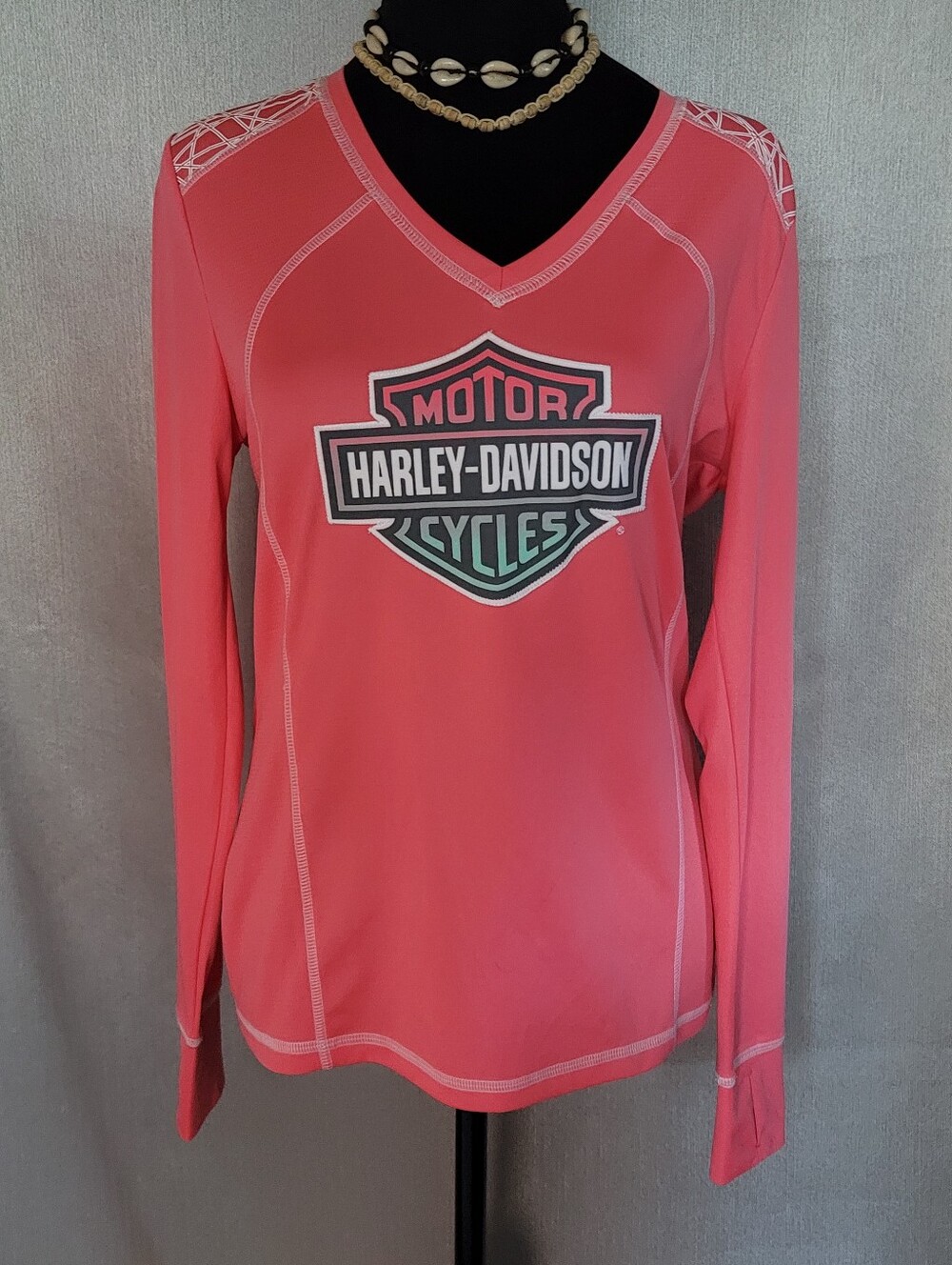 Harley-Davidson Coral V-Neck Long Sleeve Logo Tee